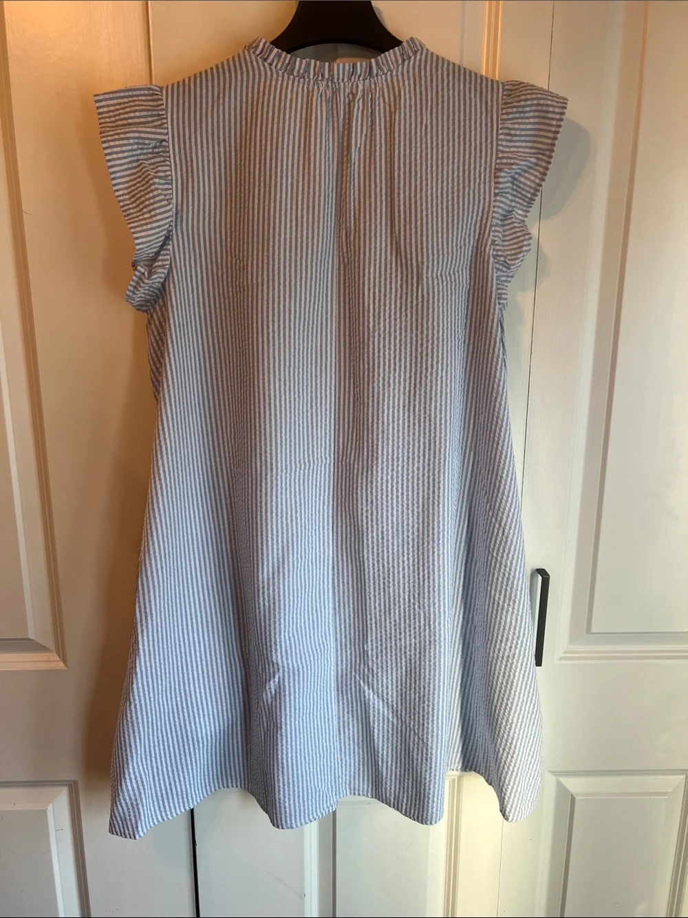 Time and Tru Light Blue and White Striped Ruffle-Trim Cap Sleeve Shift Dress - Picture 6 of 6